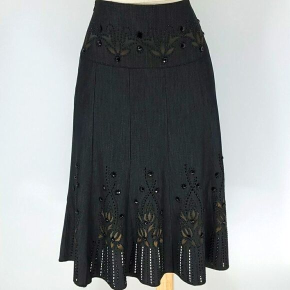 YIMANBEIER, Y2K Vintage mid length skirt. Modest, size 11. Gray-bling - Picture 1 of 9